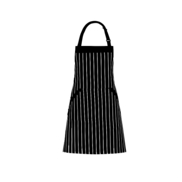 Adjustable Bib Apron with Pockets - Extra Long Ties, Commercial Grade, Unisex - Black/White Pinstripe (33 x 27 Inches) - Homwe
