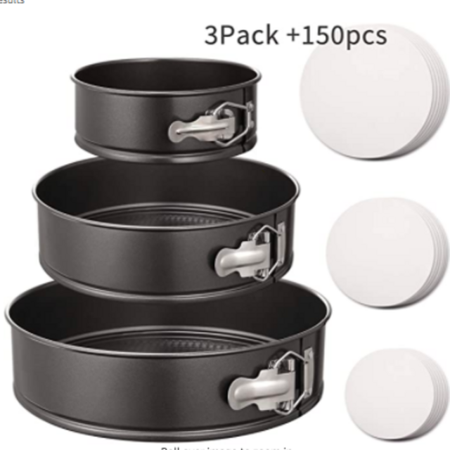 Hiware Springform Pan Set of 3 Non-stick Cheesecake Pan, Leakproof Round Cake Pan Set Includes 3 Pieces 6" 8" 10" Springform Pans with 150 Pcs Parchment Paper Liners