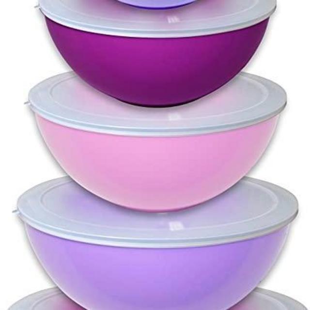 Amazon Prime includGourmet Home Products 12 Piece Nested Polypropylene Mixing Bowl Food Storage Set with Lids, Pink Berryes: