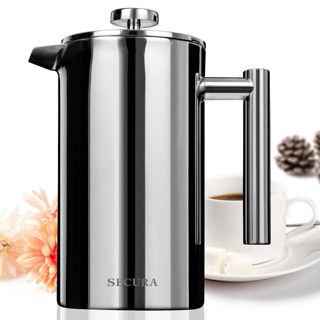 Secura Stainless Steel French Press Coffee Maker 18/10 Bonus Stainless Steel Screen (1000ML)