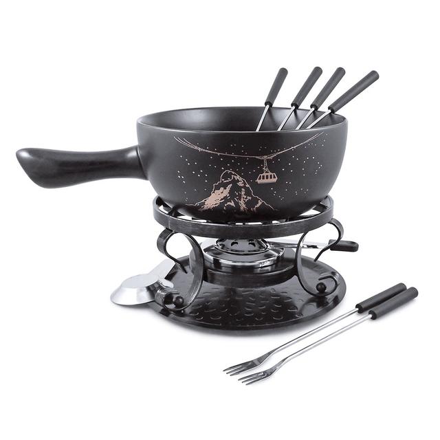 Swissmar Gruyere 9 Piece Ceramic Fondue Set, Black