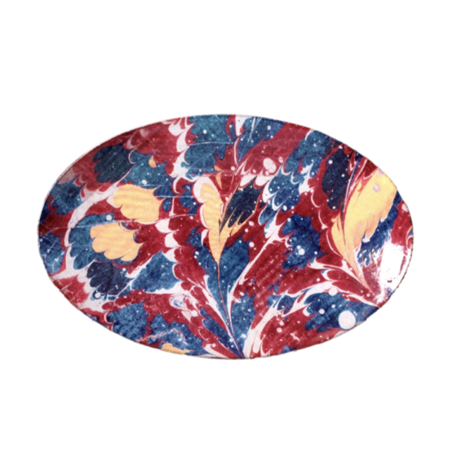 Red Blue & Yellow Marble Oval Platter