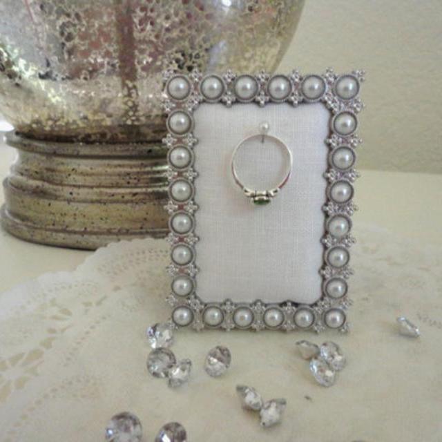 Wedding Ring Holder - Rectangle Faux Pearls, Ring Display, For Her, Wedding Shower Gift, Engagement Ring Stand