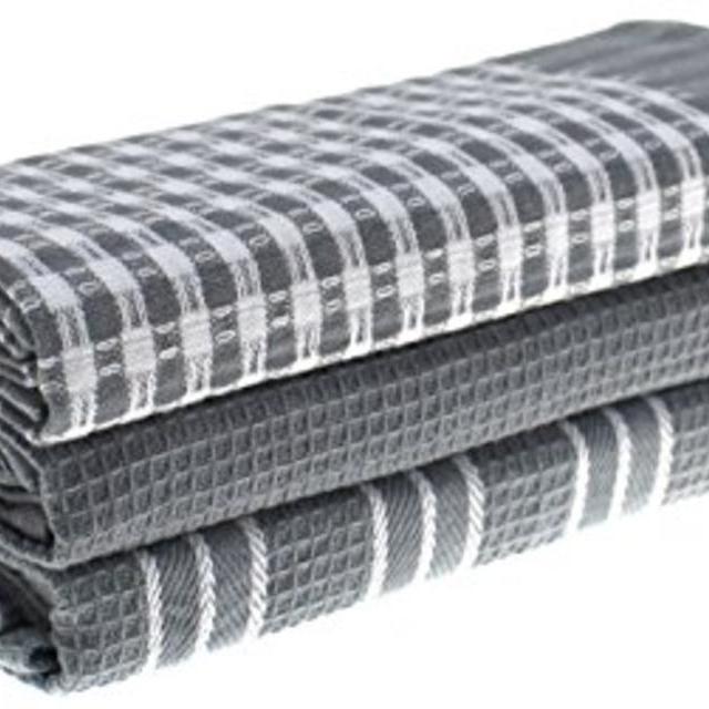LZZY Grey Stripes Cotton Classic Kitchen Collection Dish Towels, Pack of 3, 18x25-Inch, Grey