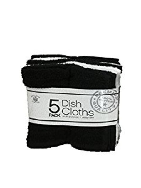 Sultan's Linens 5-Pack Multi-Purpose Cotton Dish Cloths, Black