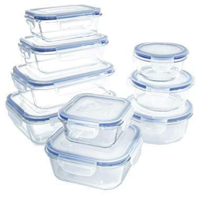 18 Piece Glass Food Storage Container Set - BPA Free - Use for Home, Kitchen and Restaurant - Snap On Lids Keep Food Fresh with Airtight Seal Safe for Dishwasher