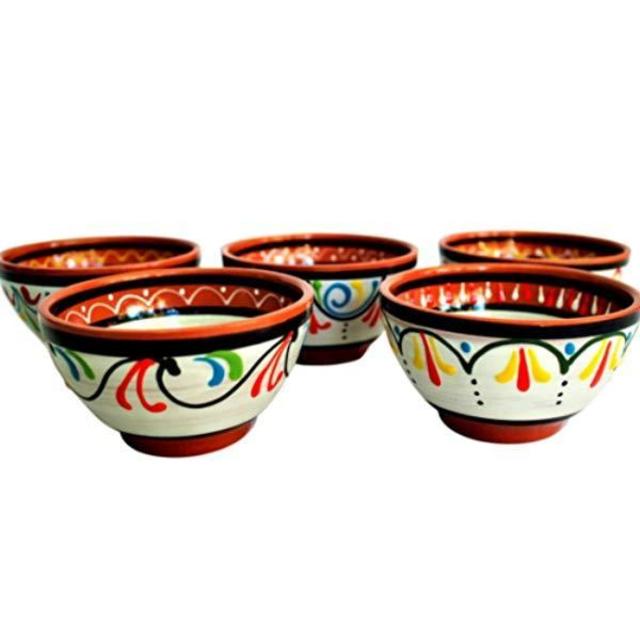 Terracotta White Salsa Bowl Set of 5 - SMALL European Size - Hand Painted From Spain