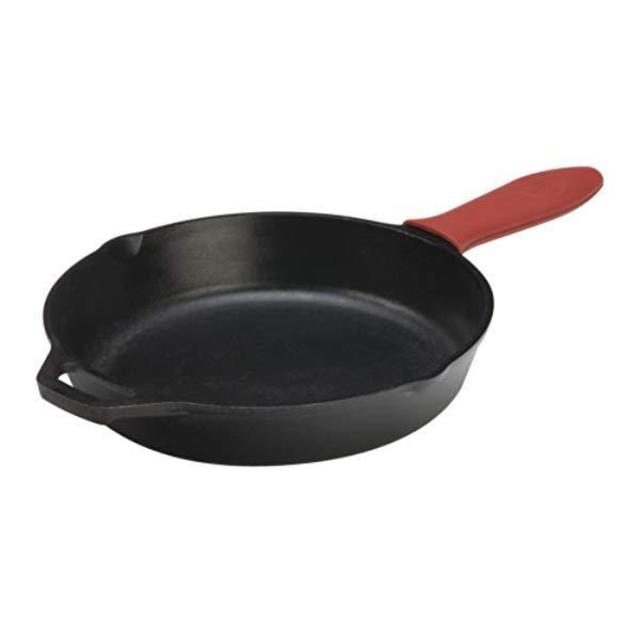 Lodge 12 Inch Cast Iron Skillet. Pre-Seasoned Cast Iron Skillet with Red Silicone Hot Handle Holder.