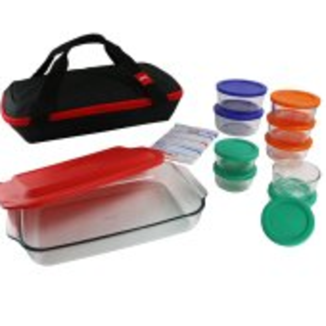 Pyrex Pyrex 22-Piece Portable Set, Bakeware, Storage, Green, Blue, Orange, Red