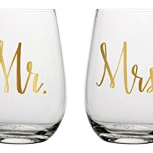 Slant Mr & Mrs Stemless Wine Glasses- Set of 2