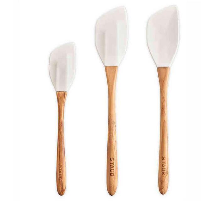 Staub 3-Piece Olivewood and Silicone Spatula Set in White