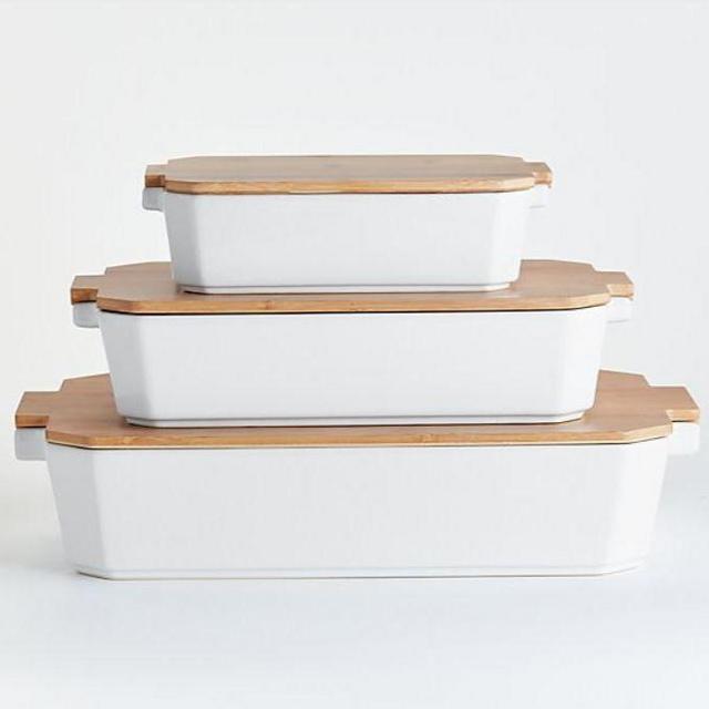 Set of 3 Baking Dishes with Bamboo Lids