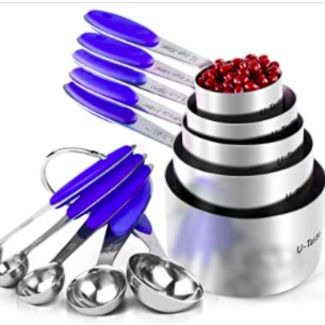 Measuring Cups : U-Taste 18/8 Stainless Steel Measuring Cups and Spoons Set of 10 Piece, Upgraded Thickness Handle(Blue)
