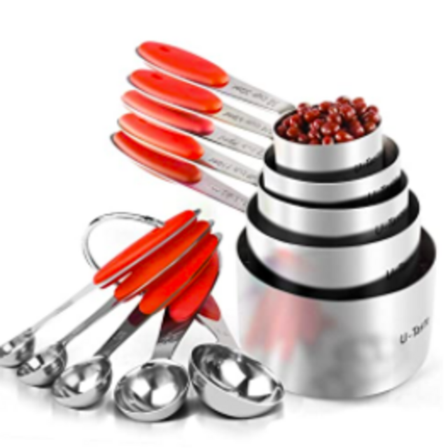 Measuring Cups : U-Taste 18/8 Stainless Steel Measuring Cups and Spoons Set of 10 Piece, Upgraded Thickness Handle(Red)