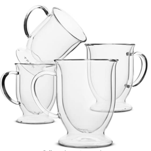 BTaT- Insulated Coffee Mug, Coffee Glass, Large, Set of 4 (16oz, 500ml), Double Wall Glass Coffee Cups, Tea Cups, Latte Cups, Glass Coffee Mug, Latte Mug, Clear Mugs, Glass Cups, Glass Tea Mugs