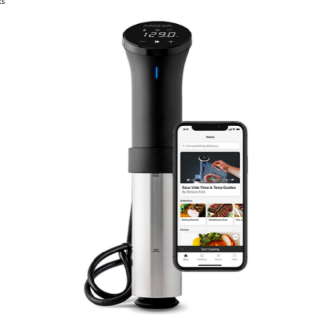 Anova Culinary AN500-US00 Sous Vide Precision Cooker (WiFi), 1000 Watts | Anova App Included, Black and Silver