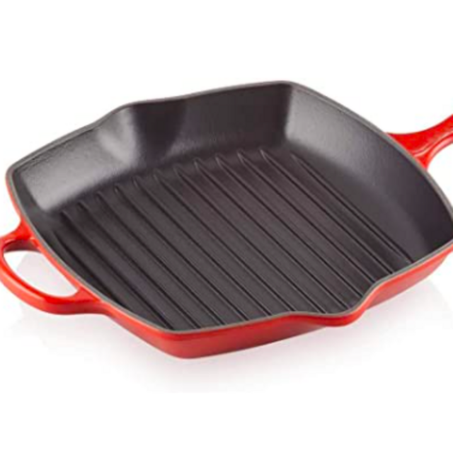 Le Creuset Enameled Cast Iron Signature Square Skillet Grill, 10.25", Cerise