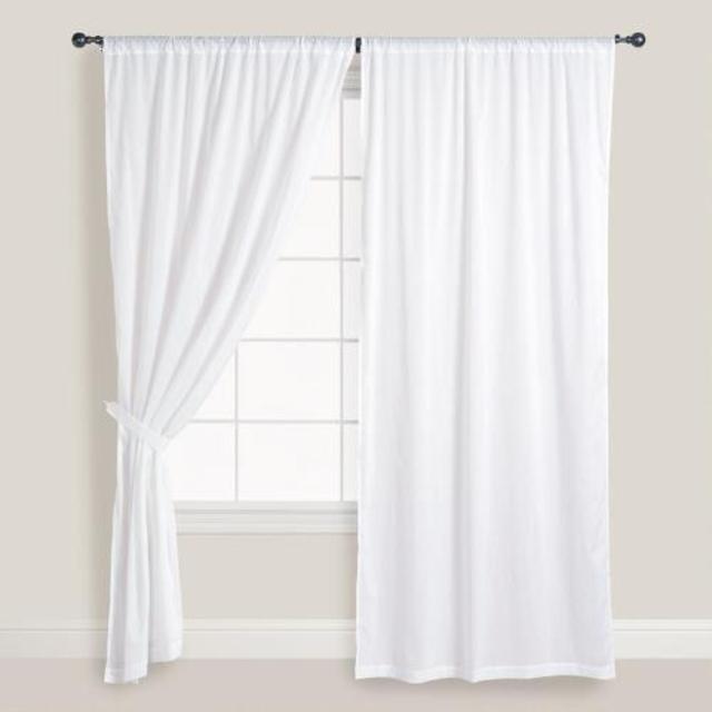 White Cotton Voile Curtains, Set of 2