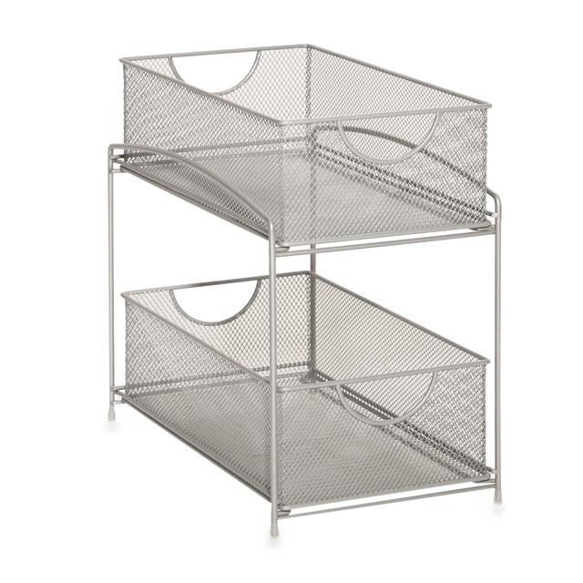 .ORG 2-Tier Mesh Steel Mesh Double Sliding Cabinet Basket in Silver
