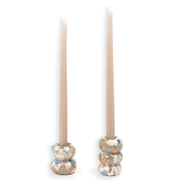 Natural Confetti Glass Candleholder