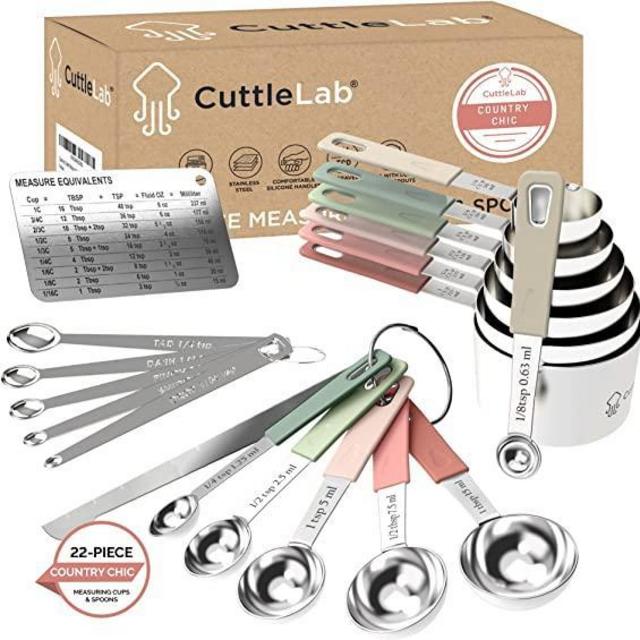 CuttleLab 22-Piece Stainless Steel Measuring Cups and Spoons Set