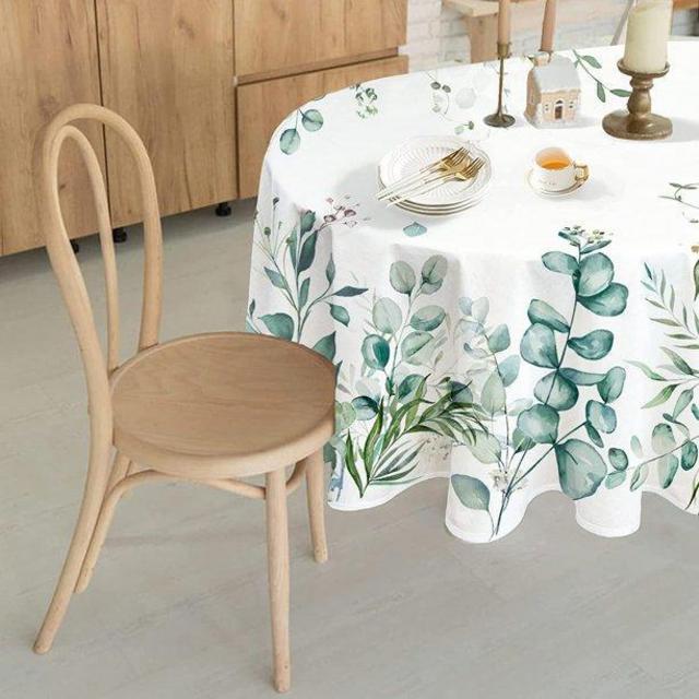 Leaf Floral Sage Green Oval Table Cloth 54"x72"
