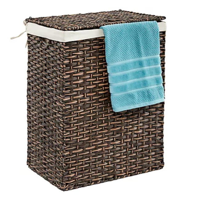 Seville Classics Lidded Wicker Portable Laundry Hamper in Mocha