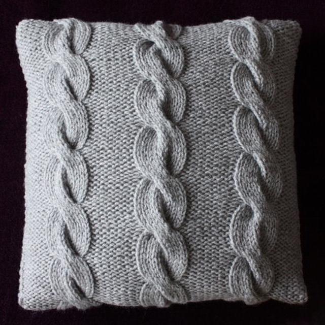 Gray Knitted Pillow Cover