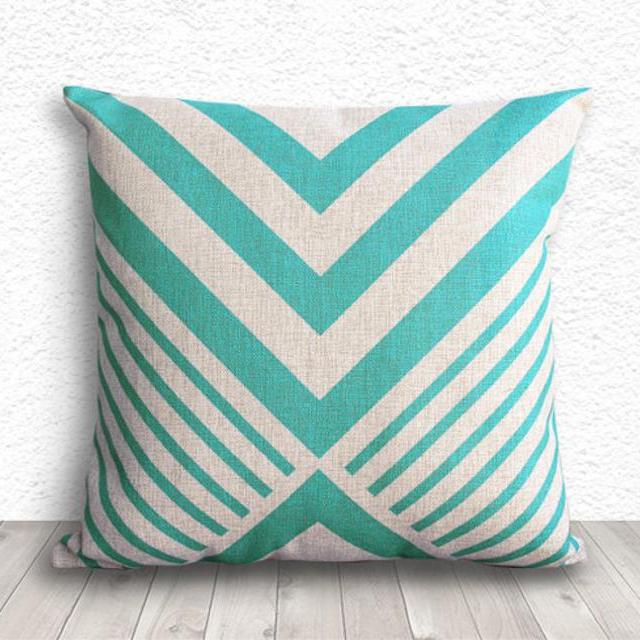 Pillow Cover, Blue Pillow Covers, Decorative Throw Pillows, Turquoise Throw Pillows, Linen Pillow Cover, 18x18 - Printed Geometric - 302