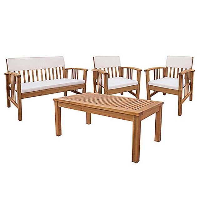 4-Piece Wood Deep Seating Patio Furniture Set