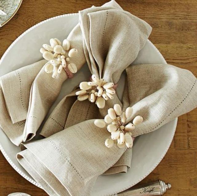 Ivory Beaded Flower Napkin Ring, Set of 4