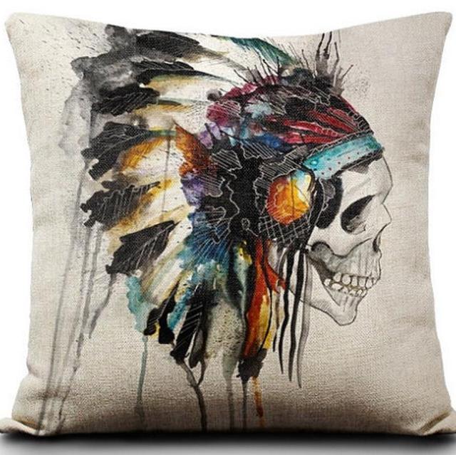 Indian Tribal Skull Headdress Decorative Native American Cushion Cover