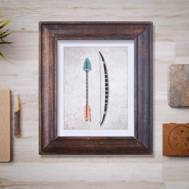 Bow and Arrow Art Print 4x6, 5x7, Boho Art, Native American Art, Arrow Art Print, Arrow Decor, Wall Art Decor, Home Decor
