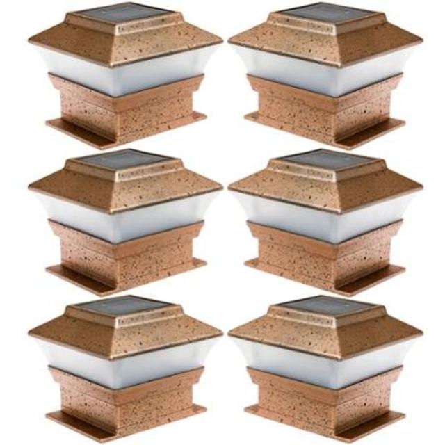 6 Pack Solar Powered Copper Outdoor Garden Deck Patio Fence Pathway Post Light