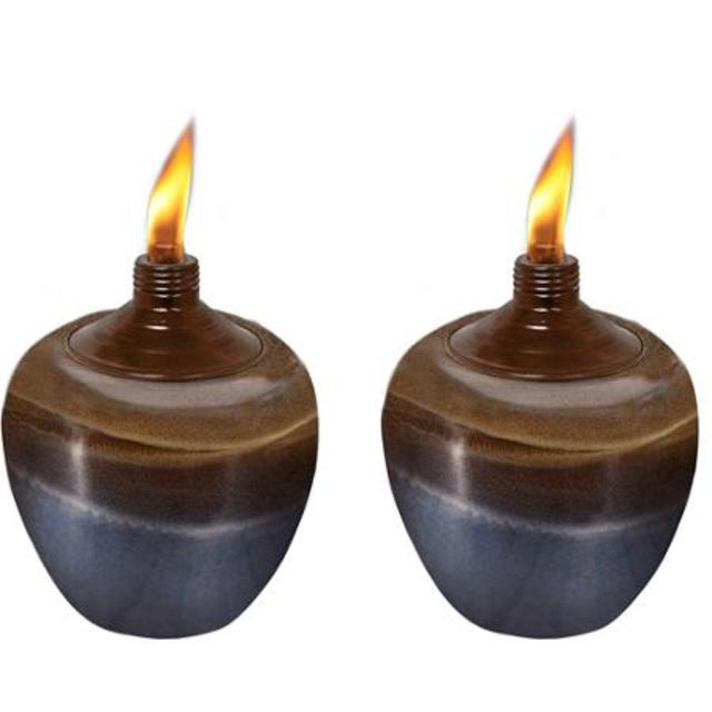 TIKI Brand Tabletop Torches, Set of 2, Dark Earth Tone Finish