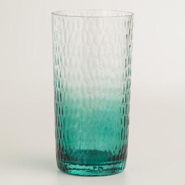 Aqua Ombre Hobnail Glasses, Set of 4