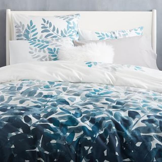 Organic Watercolor Fern Sateen Duvet Cover--Queen