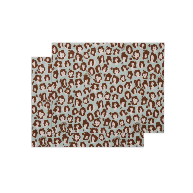 Placemat Set of 2 Lady Leopard Acqua in Linen