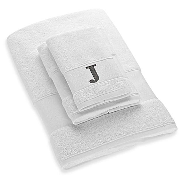 Avanti Silver Block Letter Monogram Letter "J" Turkish Cotton Cuff Hand Towel in White