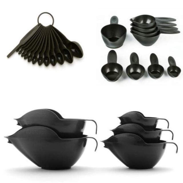 POURfect Spilll Proof Mixing Bowls 1027, 1-2-4-6-8 Cup - 13 Measuring Spoons - 9 Measuring Cups - Imperial Black