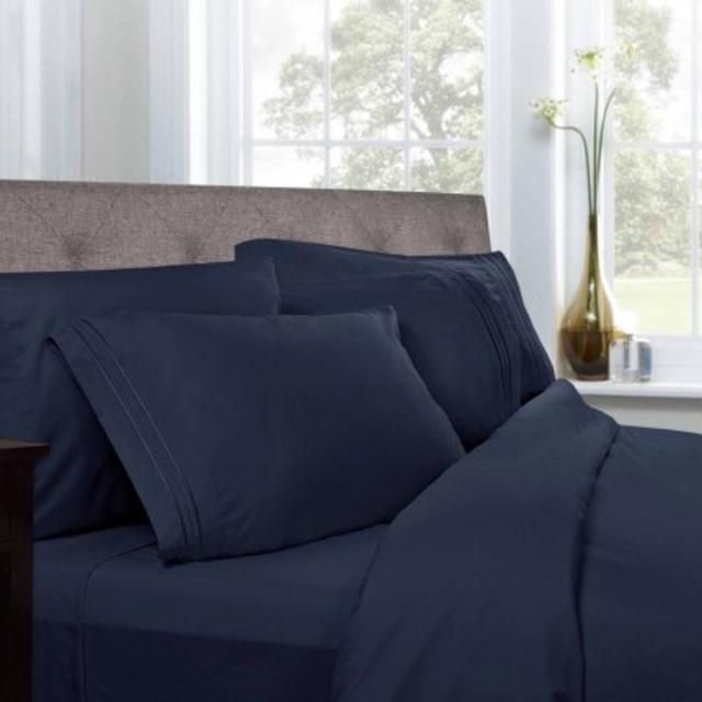 NAVY 1500 Thread Count Egyptian Quality Microfiber Deep Pocket Bedroom Sheet Set