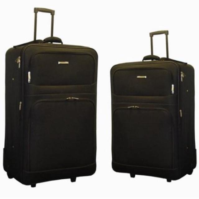 Hercules Alexa 2-piece Expandable Large Checked Luggage Set Black