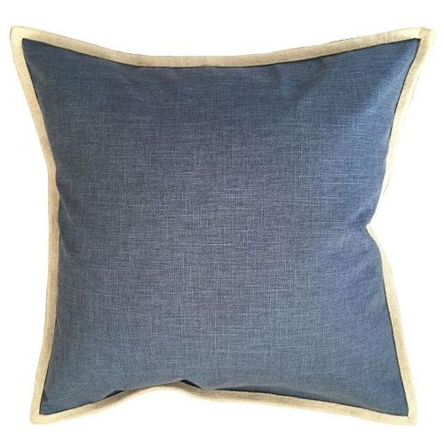 Denim Look Linen Trim Throw Pillow