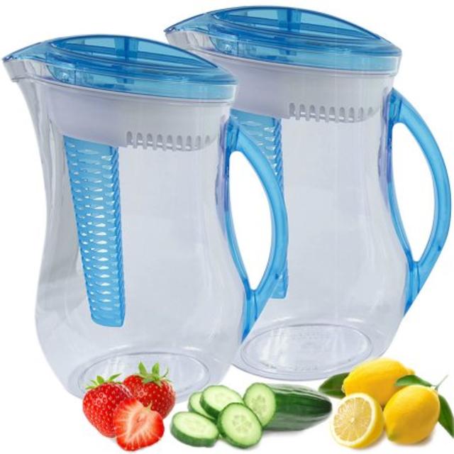 Cool Gear 2 Pack Infuser Filter Pitcher Natural Water Filtration System Plus Fruit Tea Flavor Infusion Reusable