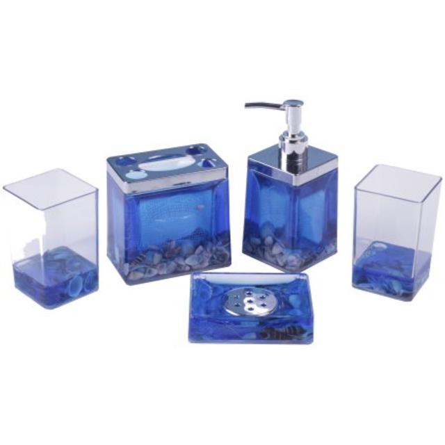 AMC 5pcs Bathroom Accessory Set - Tumbler, Soap Dish, Liquid Soap Dispenser, Toothbrush Holder,Blue