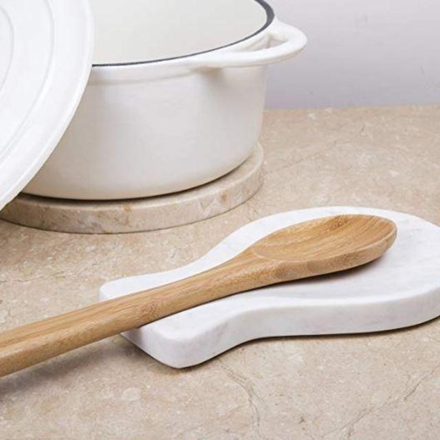 Creative Home 7.9" L x 5.4" W Natural Creamy White Marble Spoon Rest
