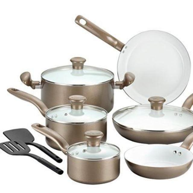 Ceramic Cookware Set,  14 Piece, Gold