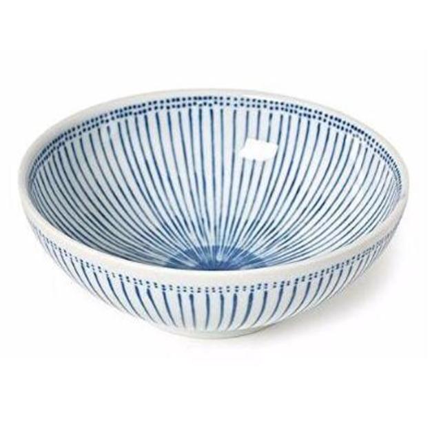 8.25 Inch Blue and White Striped Bowl