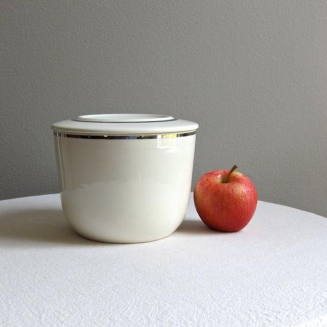 Vintage Pottery Kitchen Storage Container - Cream Silver Ballerina Platinum by Universal - Refrigerator Box Leftover Storage