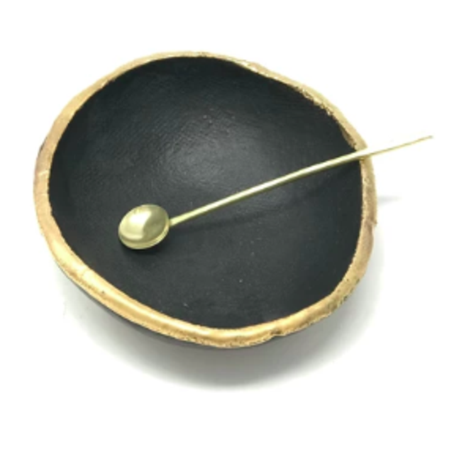 Salt Bowl with Brass Spoon - Matte Black